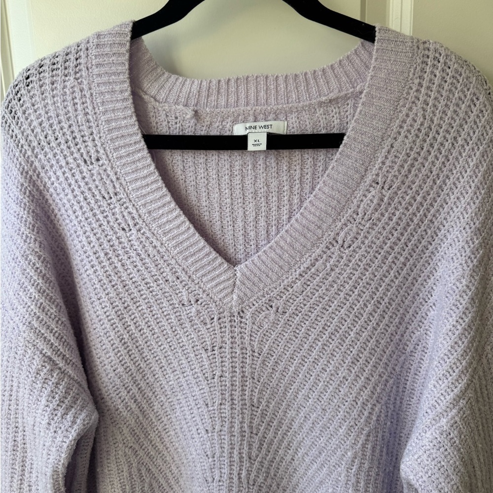 Nine West Lavender Oversized V-Neck Women's Sweater - Picture 2 of 4